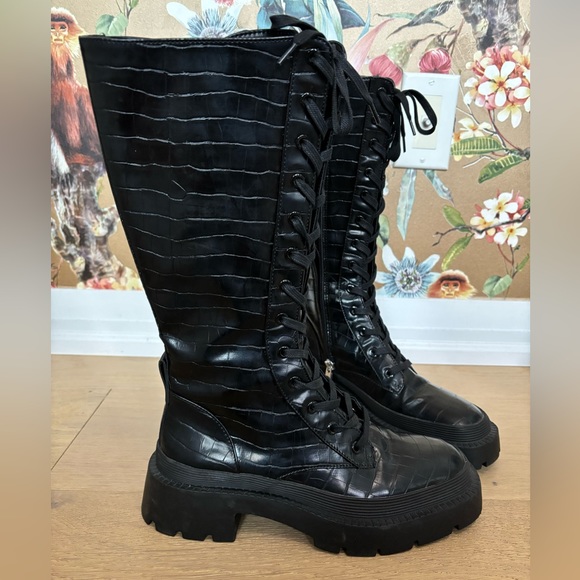 Black croc embossed moto boots - Picture 4 of 4